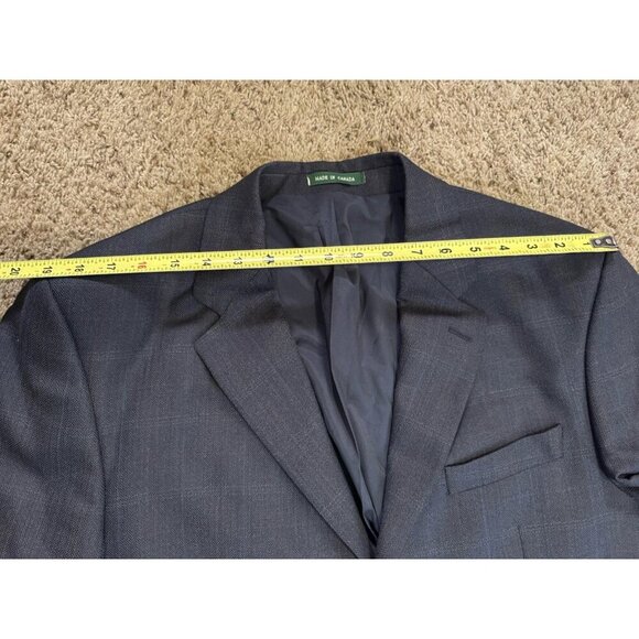 RALPH LAUREN Blazer Jacket Dark Blue Windowpane Plaid 100% Wool Sport Coat 42L - Picture 8 of 14